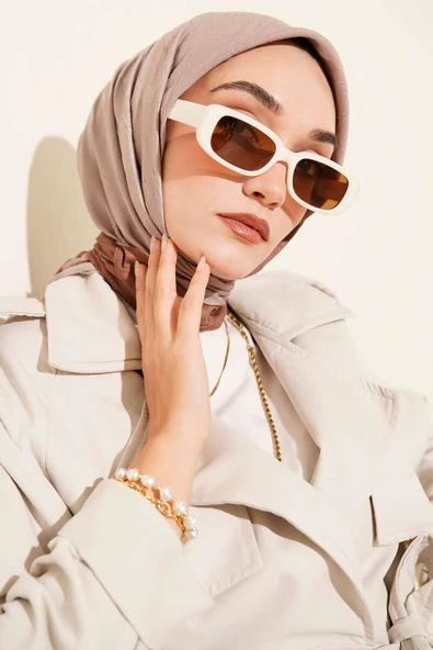 Şeritli Bambu Kraş Eşarp Camel - Resim 2