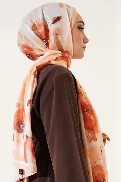 Retro Rose Desen Şal Somon - Resim 3