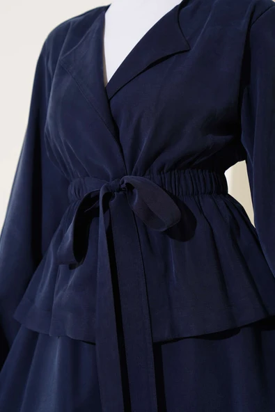 Bel Lastikli Tensel Etekli İkili Takım Lacivert - Resim 4