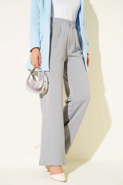 Bel Pileli Cepli Pantolon Gri ürün görseli 1