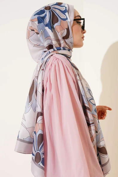 Çiçek Çizgili Soft Şal Bej - Resim 3