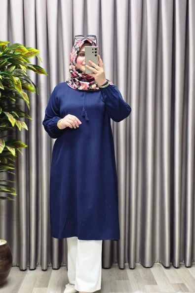 Kadın Tesettür Giyim Büyük Beden Tek Renk İpli Tunik - Resim 11