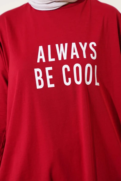Always Be Cool Baskılı Tunik Bordo - Resim 4
