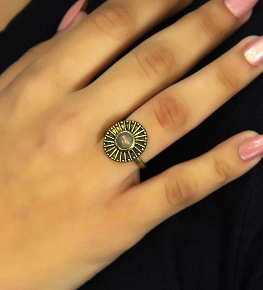 Doğal Taş Pembe Kuvars Yuvarlak Doğal Taşlı Antik Model Kadın Ayarlanabillir Yüzük euy70pk - Resim 2