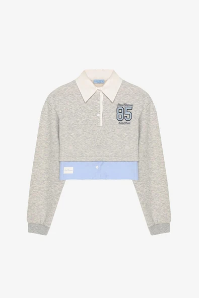 Quzu Gömlek ve Etiket Detaylı Kadın Sweatshirt - 2