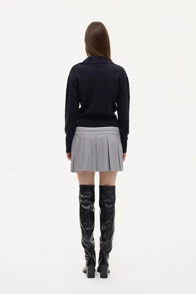 Quzu Gömlek Yaka Nakış Detaylı Kadın Triko Kazak - 5