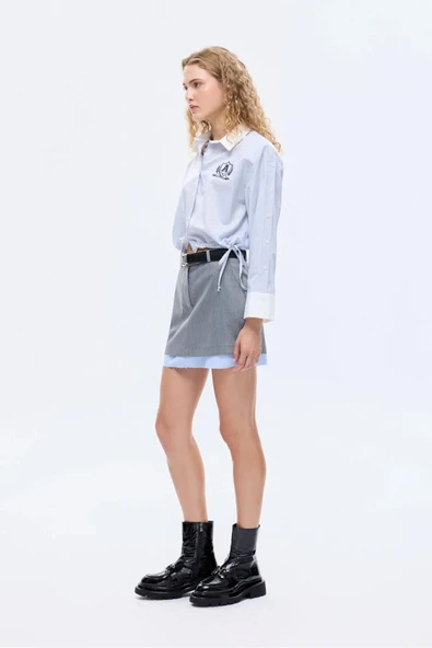 Quzu Düğme ve Nakış Detaylı Kadın Gömlek - Resim 4