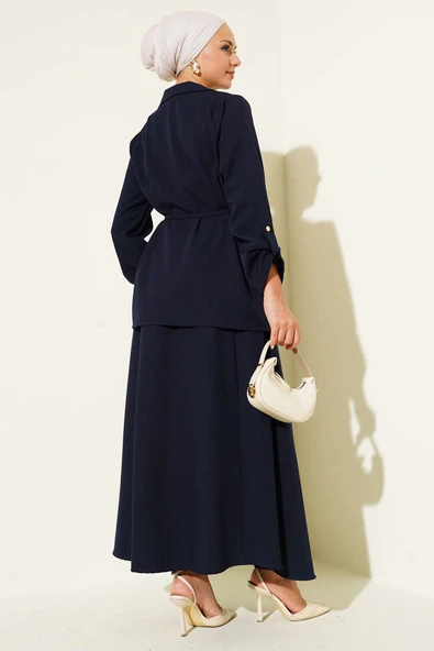 Kruvaze Yaka Gold Düğmeli Dabıl İkili Takım Lacivert - Resim 3