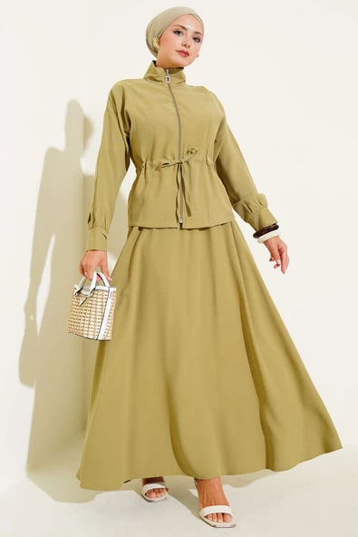 Beli Tünelli Etekli Tensel İkili Takım Çağla Yeşili ürün görseli 1