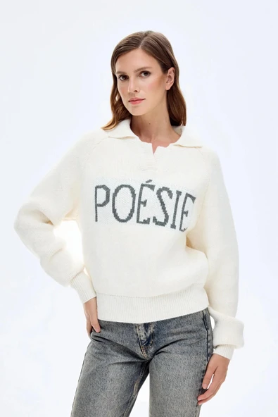 Quzu Yazı Detaylı Triko Kazak ürün görseli