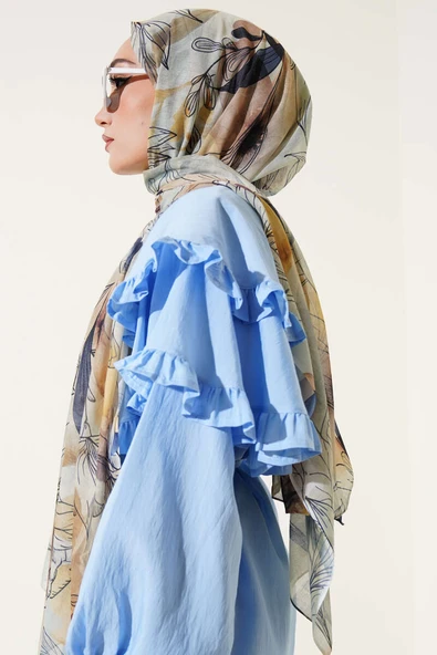 Lilyum Desen Ebruli Şal Hardal - Resim 3