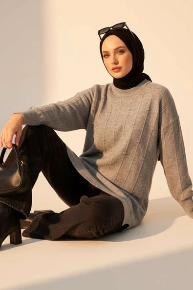 Damla Desen Yumoş Triko Kazak Gri - Resim 2