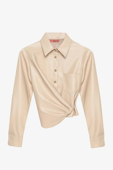 Quzu Bağlama Detaylı Kadın Deri Gömlek ürün görseli