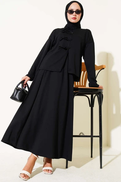 Loyşa Brit Düğmeli Etekli İkili Takım Siyah ürün görseli 1