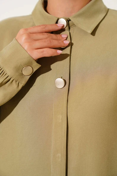 Gizli Düğmeli Tensel Tunik Çağla Yeşili - Resim 4