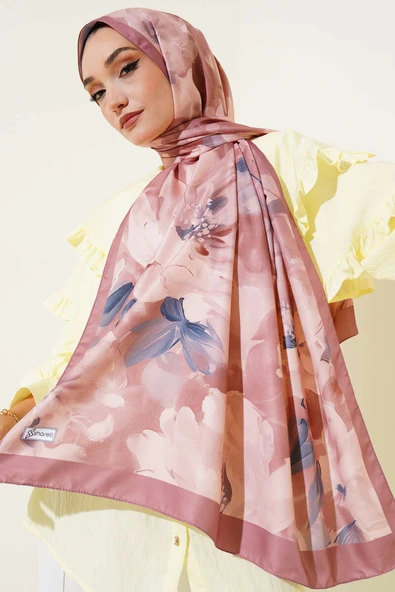 Çiçek Desen Twill Şal Soft Kahve ürün görseli 1