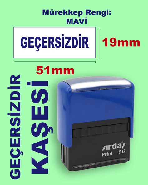 Geçersizdir Kaşesi, 912 (51mmx19mm) Mavi Keçeli Otomatik Kaşe ürün görseli