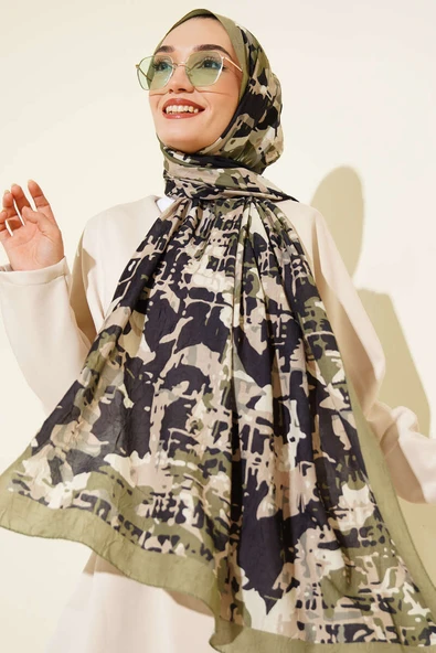 Kamuflaj Desenli Bambu Kraş Şal Yeşil ürün görseli 1