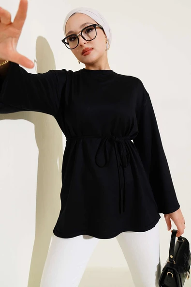 İspanyol Kol Bağcıklı Tunik Siyah ürün görseli