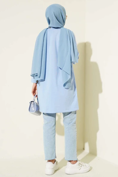 Yan Yırtmaçlı Basic Tunik Bebe Mavi - Resim 3