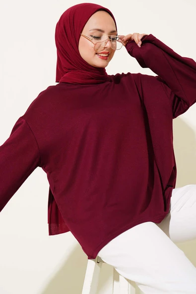 Loyşa Düşük Omuz Basic Tunik Bordo ürün görseli 1