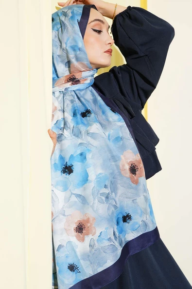 Lacivert Serisi Desenli Şal Asorti 4 - Resim 2