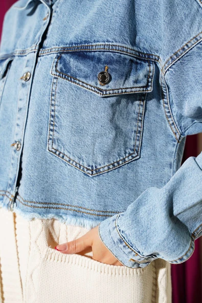 Garnili Kot Triko Hırka Kot Mavisi - Resim 4