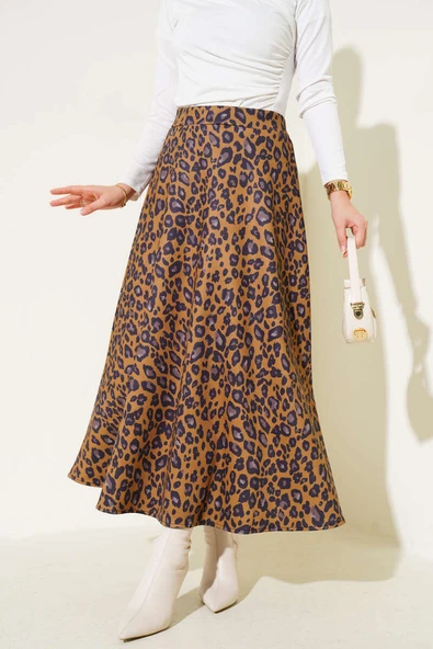 Leopar Desen Scuba Etek Taba ürün görseli 1