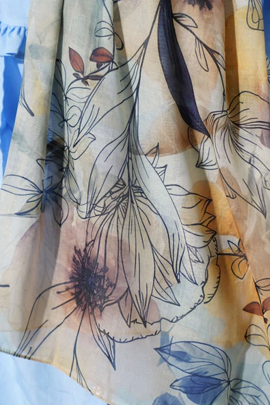 Lilyum Desen Ebruli Şal Hardal - Resim 4