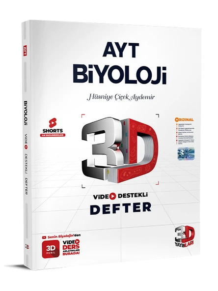 3D Yayınları Sınav Hazırlık AYT Video Destekli Defter VDD Biyoloji 2025 2026 Yeni Baskı Sezon ürün görseli