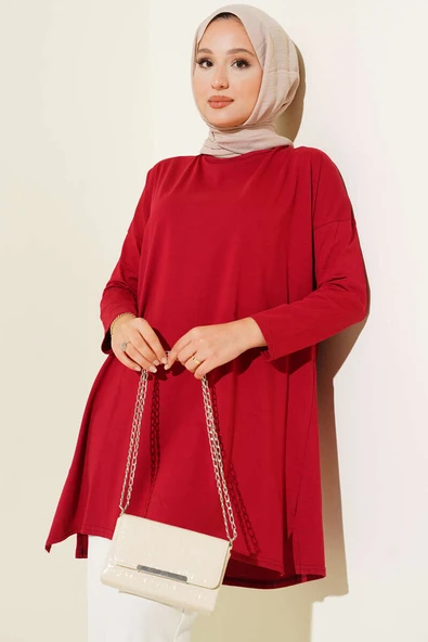 Yan Yırtmaçlı Basic Tunik Bordo ürün görseli 1