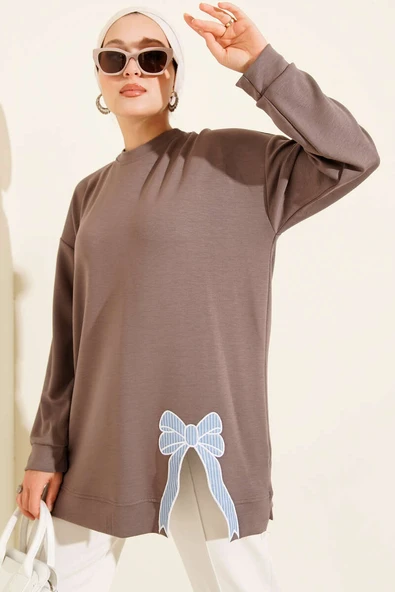 Loyşa Kurdele Nakış Detaylı Tunik Vizon ürün görseli 1