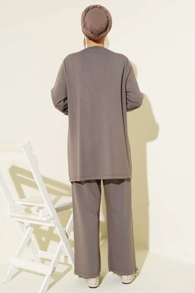 Loyşa Mini Taş Süslemeli İkili Takım Vizon - Resim 3