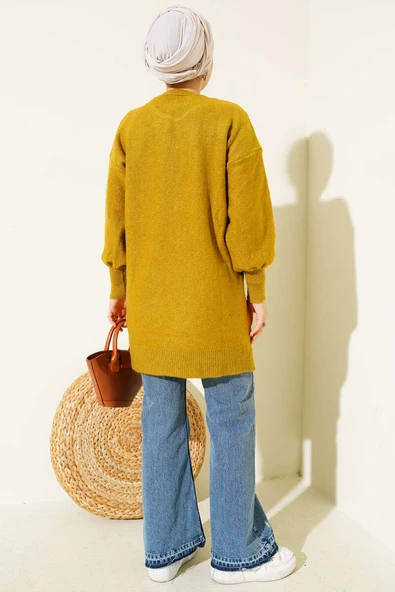 Kabartma Desen Yumoş Triko Tunik Yağ Yeşili - Resim 3