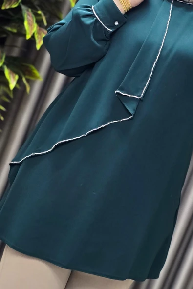 Kadın Tesettür Giyim Büyük Beden Taşlı Abiye Tunik - Resim 5