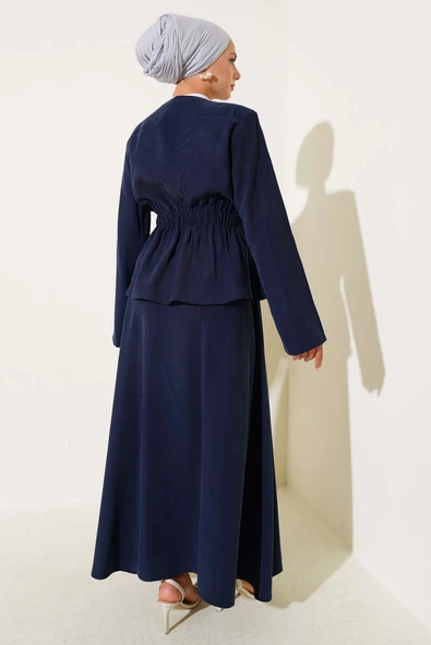 Bel Lastikli Tensel Etekli İkili Takım Lacivert - Resim 3