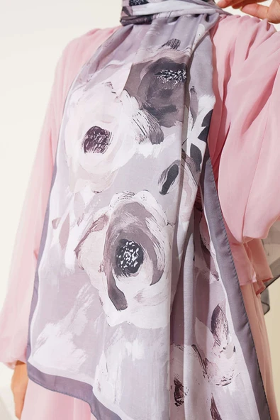 Retro Rose Desen Şal Vizon - Resim 4