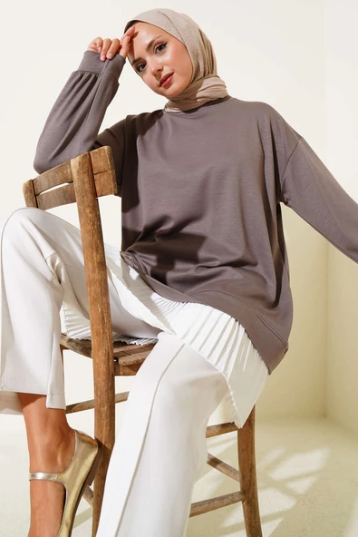 Loyşa Eteği Pileli Tunik Vizon