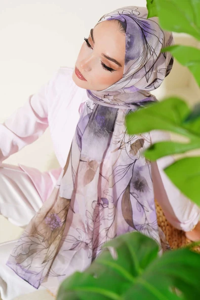 Lilyum Desen Ebruli Şal Lila ürün görseli 1