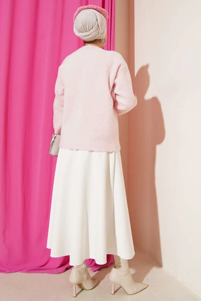 Sakallı Çiçek Motifli Hırka Pembe - Resim 3