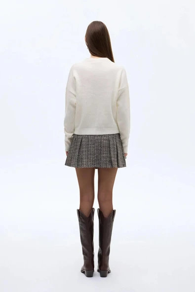 Quzu Yazı Detaylı Kadın Triko - 5