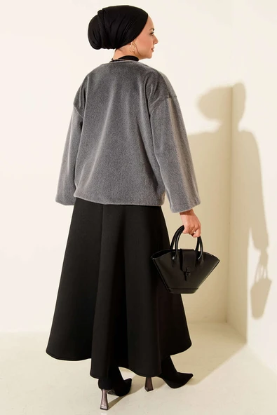 Basic İp Detaylı Sakallı Ceket Gri - Resim 3