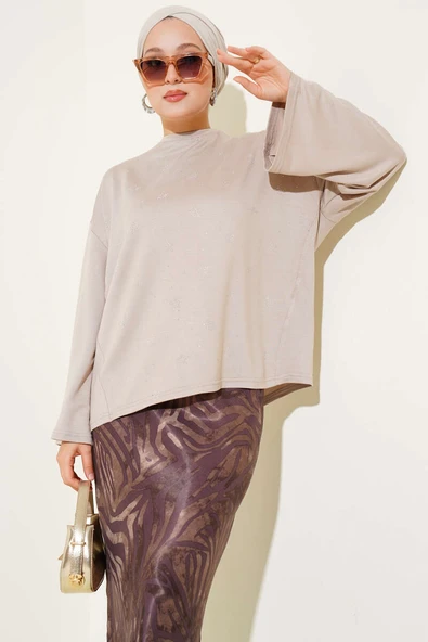 Loyşa Mini Yıldız Taşlı Bluz Bej ürün görseli