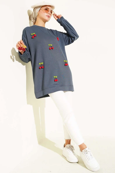 Kiraz Salkım Detaylı Tunik Füme - Resim 2