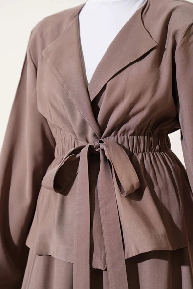 Bel Lastikli Tensel Etekli İkili Takım Vizon - Resim 4