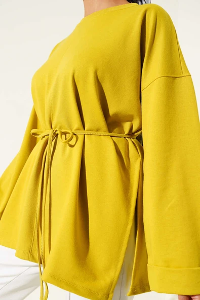 Duble Kol İp Bağcıklı Tunik Yağ Yeşili - Resim 4