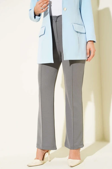 Çımalı Bel Düğmeli Pantolon Füme - Resim 2