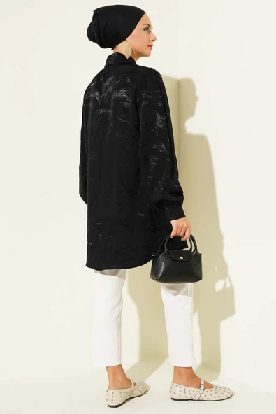 Jakar Fırça Desenli Gömlek Siyah - Resim 3