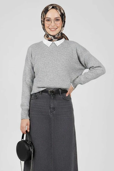 Salaş Yumoş Triko Kazak Gri ürün görseli