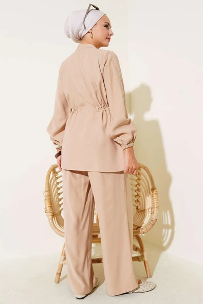 Bel Tünelli Cep Kapaklı Tensel İkili Takım Latte - Resim 3